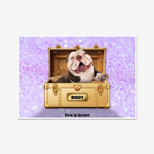 Glamour in Gold Luxury Trunk: Custom Pet Portrait - Paw & Glory - Dog Portraits - Pet Portraits