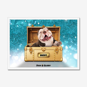 Glamour in Gold Luxury Trunk: Custom Pet Portrait - Paw & Glory - Dog Portraits - Pet Portraits