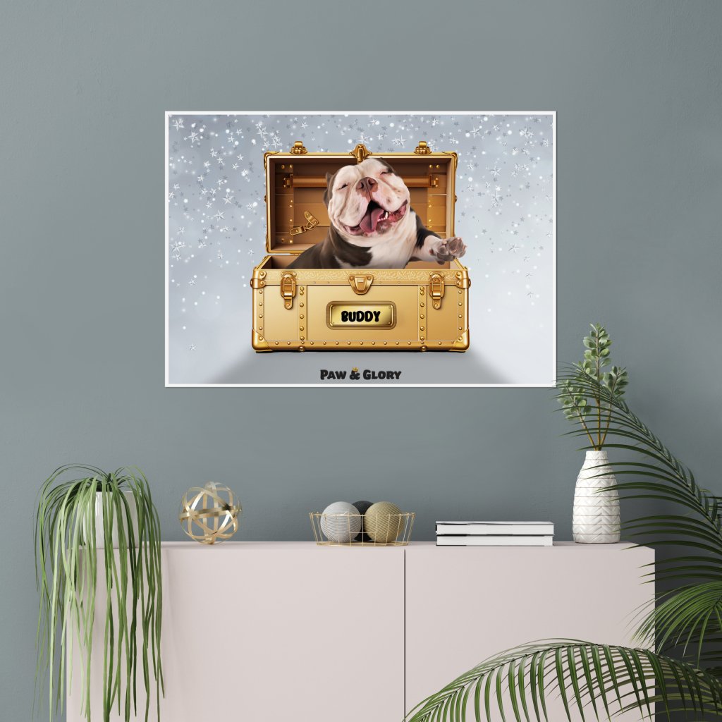 Glamour in Gold Luxury Trunk: Custom Pet Portrait - Paw & Glory - Dog Portraits - Pet Portraits