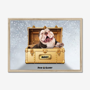 Glamour in Gold Luxury Trunk: Custom Pet Portrait - Paw & Glory - Dog Portraits - Pet Portraits