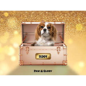 Golden Blush Luxury Trunk: Custom Digital Download Pet Portrait - Paw & Glory - Dog Portraits - Pet Portraits