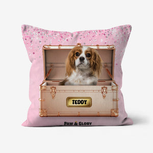 Golden Blush Luxury Trunk: Custom Pet Pillow - Paw & Glory - Dog Portraits - Pet Portraits