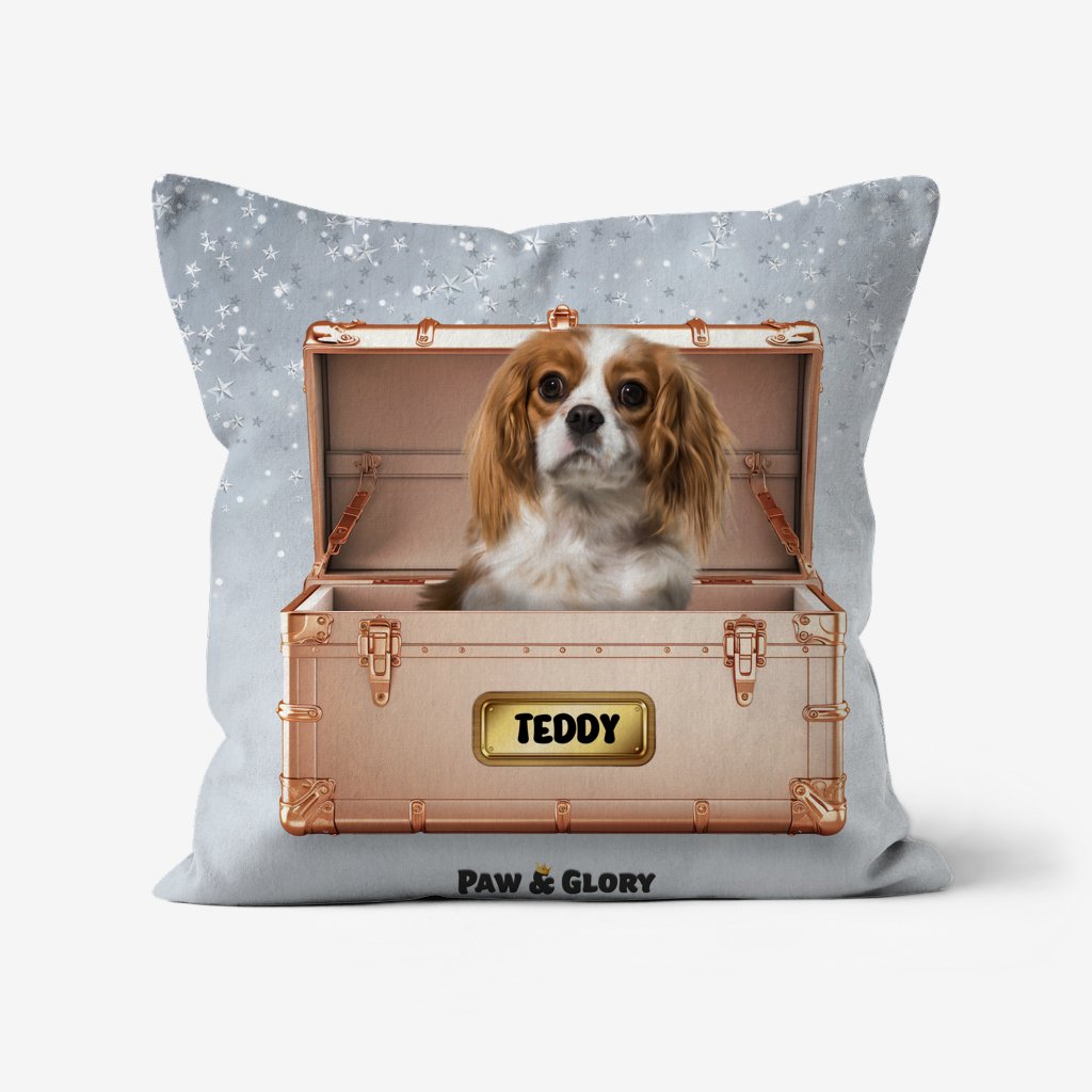 Golden Blush Luxury Trunk: Custom Pet Pillow - Paw & Glory - Dog Portraits - Pet Portraits