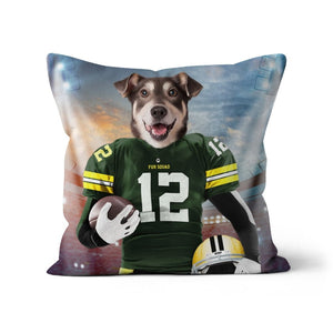 Green Paw Packers: Custom Pet Pillow - Paw & Glory - Dog Portraits - Pet Portraits