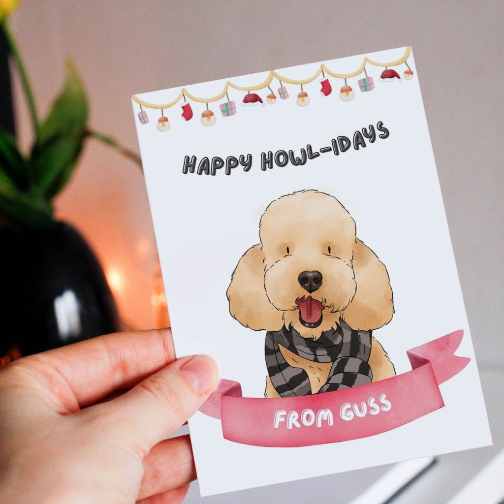 Happy Howlidays Watercolour Christmas Cards - Paw & Glory - Dog Portraits - Pet Portraits