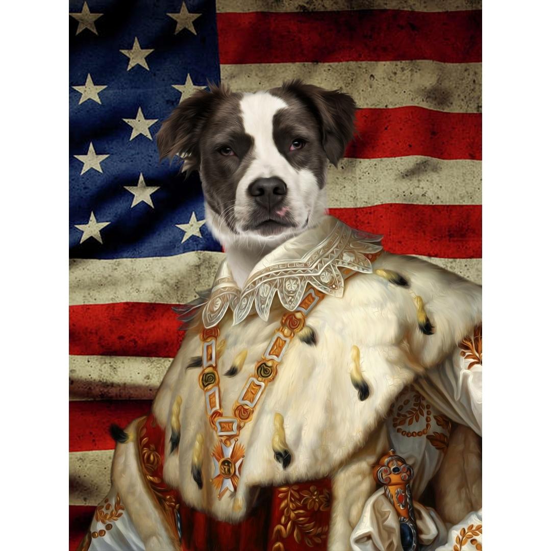 His Majesty USA Flag: Custom Digital Download Pet Portrait - Paw & Glory - Dog Portraits - Pet Portraits