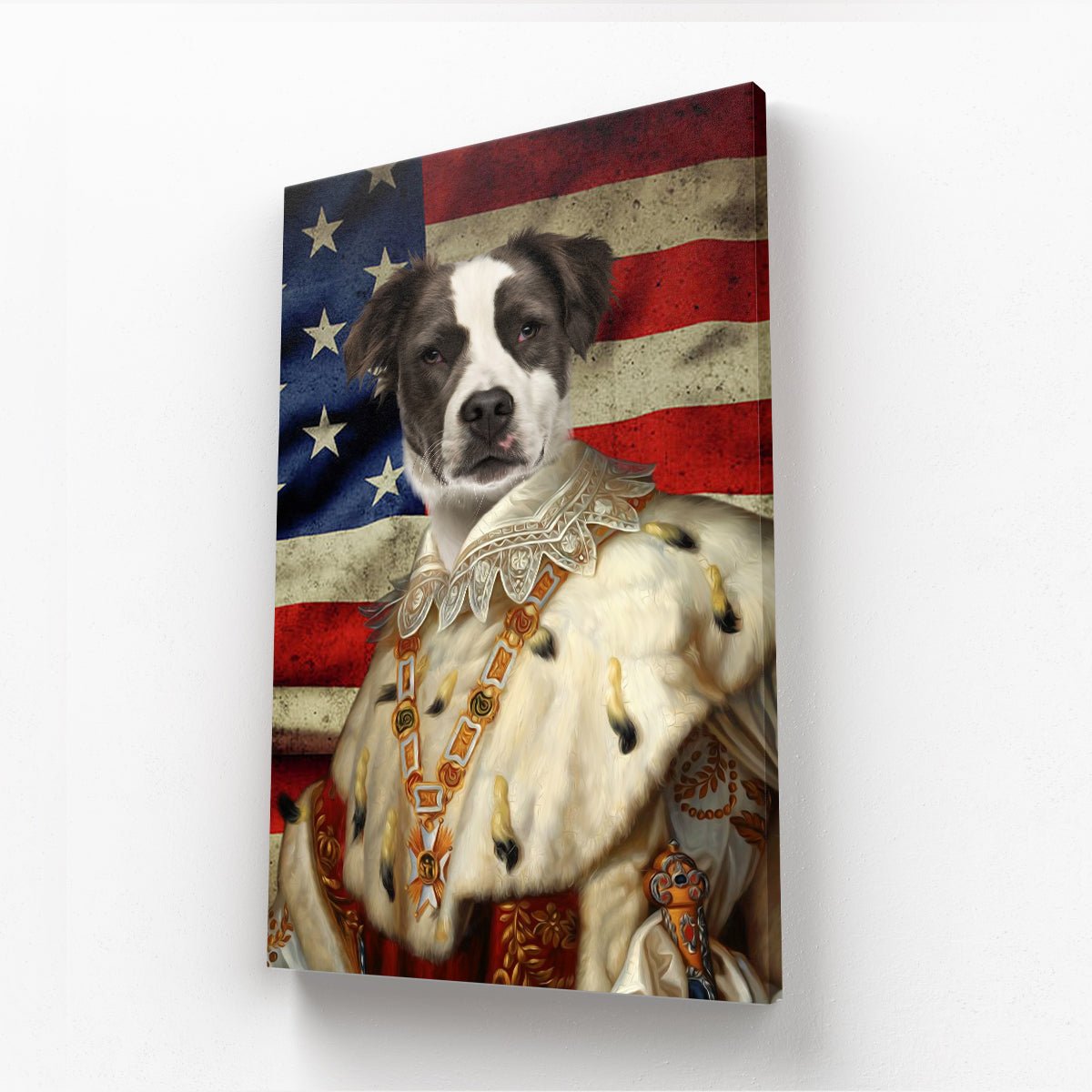 His Majesty USA Flag: Custom Pet Canvas - Paw & Glory - Dog Portraits - Pet Portraits