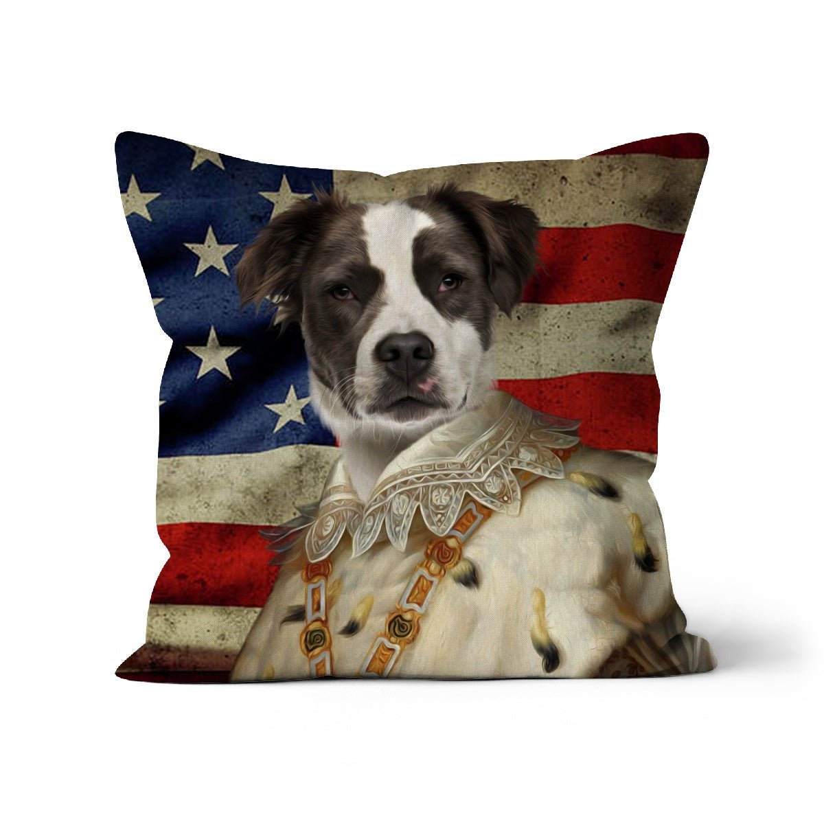 His Majesty USA Flag: Custom Pet Pillow - Paw & Glory - Dog Portraits - Pet Portraits