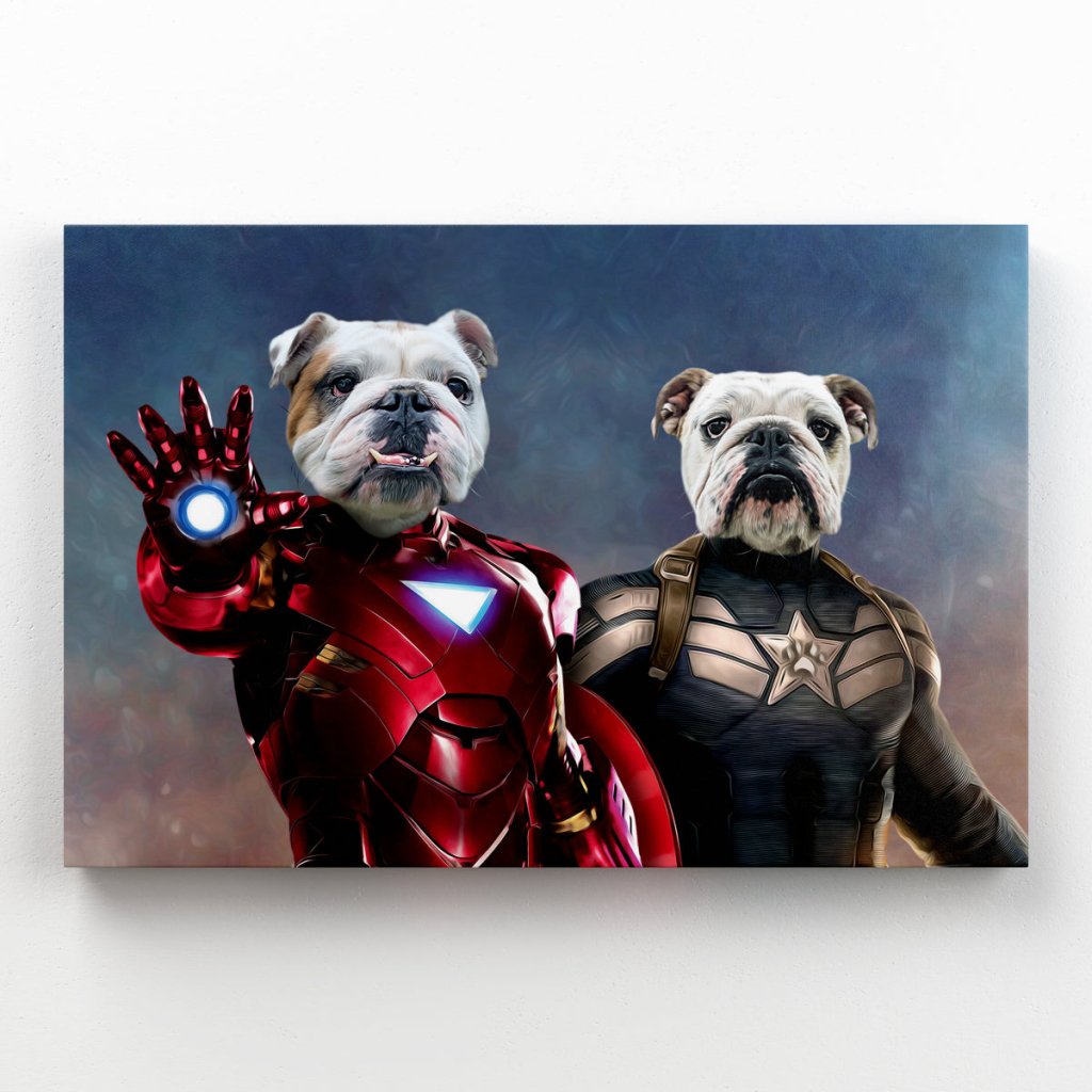 Iron Paw & Captain Pawmerica: Custom Pet Canvas - Paw & Glory - Dog Portraits - Pet Portraits