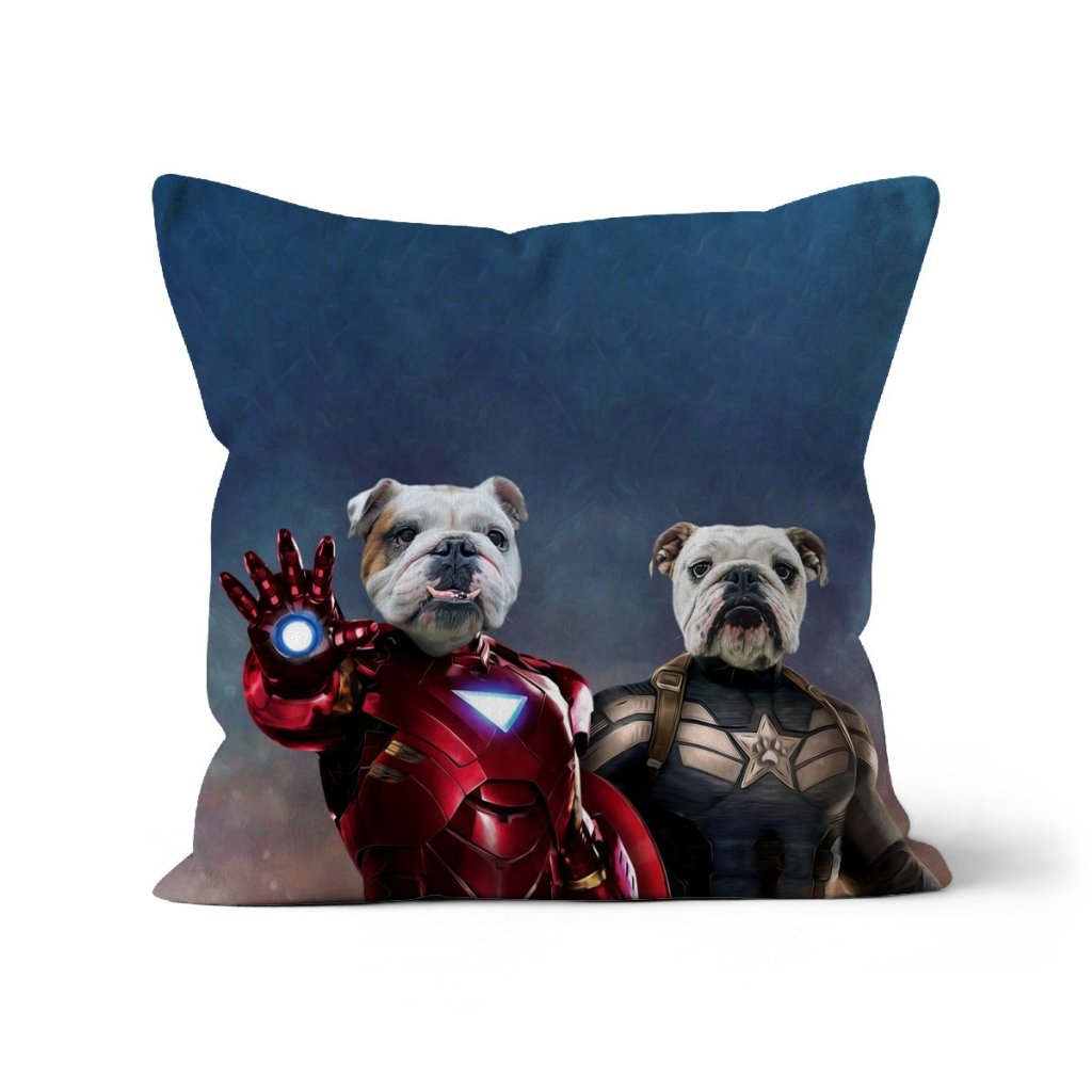 Iron Paw & Captain Pawmerica: Custom Pet Pillow - Paw & Glory - Dog Portraits - Pet Portraits