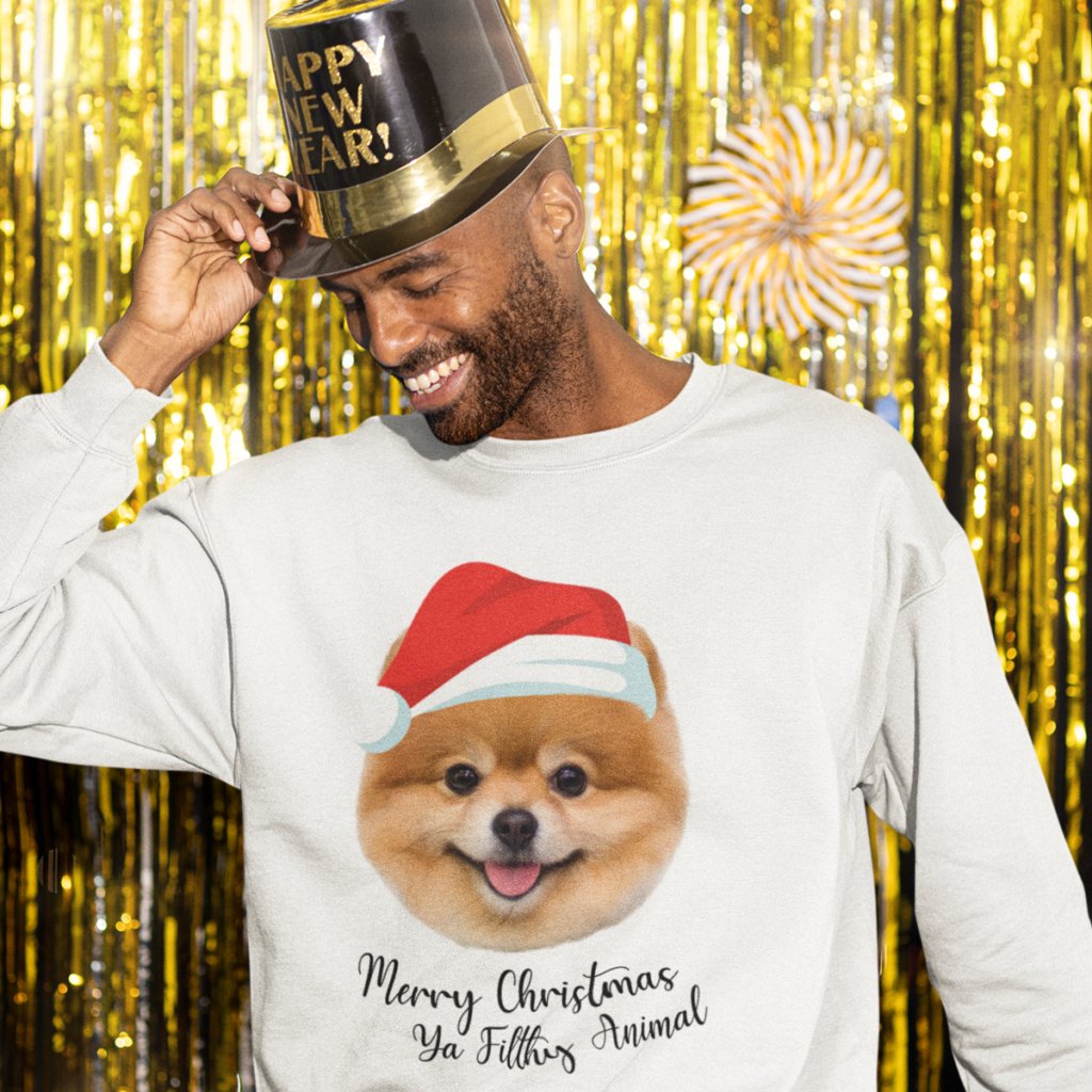 Merry Christmas Ya Filthy Animal Minimalist Pet Face Sweatshirt - Paw & Glory - Dog Portraits - Pet Portraits