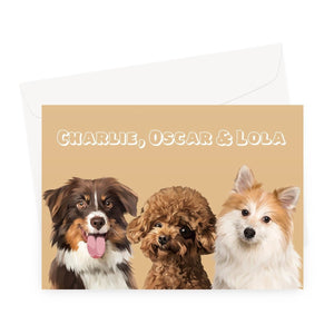 Modern: Custom 3 Pet Greeting Card - Paw & Glory - Dog Portraits - Pet Portraits