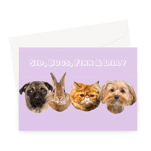 Modern: Custom 4 Pet Greeting Card - Paw & Glory - Dog Portraits - Pet Portraits