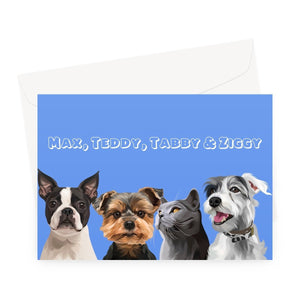 Modern: Custom 4 Pet (Hald Body) Greeting Card - Paw & Glory - Dog Portraits - Pet Portraits