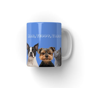 Modern: Custom Four Pet Coffee Mug (Half Body) - Paw & Glory - Dog Portraits - Pet Portraits