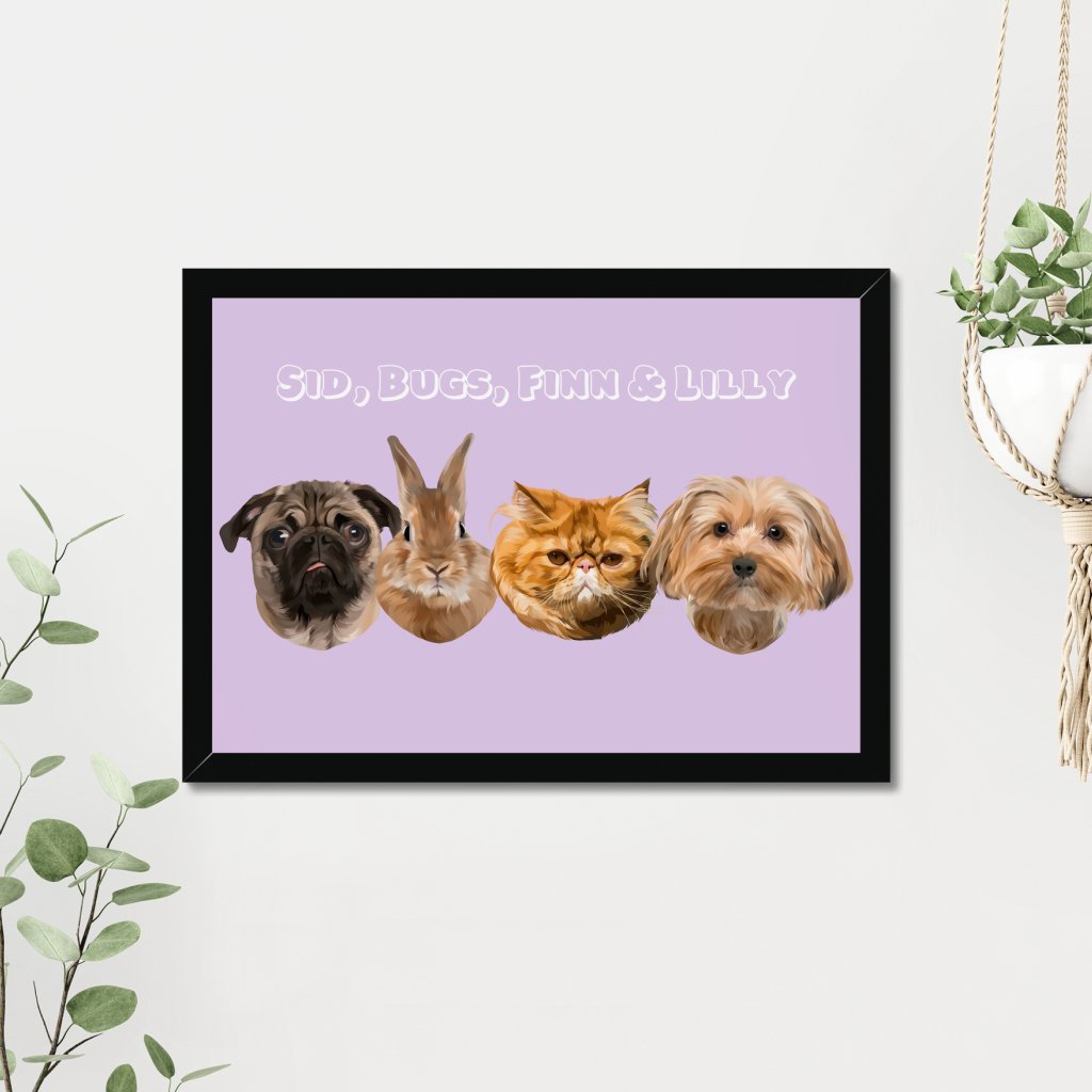 Modern: Custom Four Pet Portrait - Paw & Glory - Dog Portraits - Pet Portraits