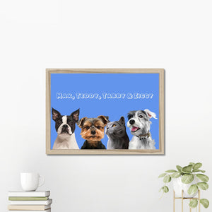 Modern: Custom Four Pet Portrait (Half Body) - Paw & Glory - Dog Portraits - Pet Portraits