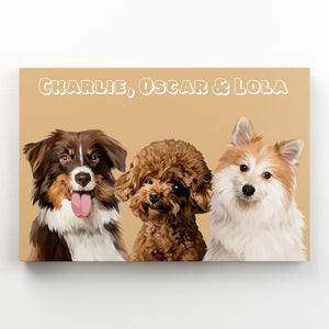 Modern: Custom Three Pet Canvas (Half Body) - Paw & Glory - Dog Portraits - Pet Portraits