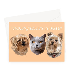 Modern: Custom Three Pet Greeting Card - Paw & Glory - Dog Portraits - Pet Portraits