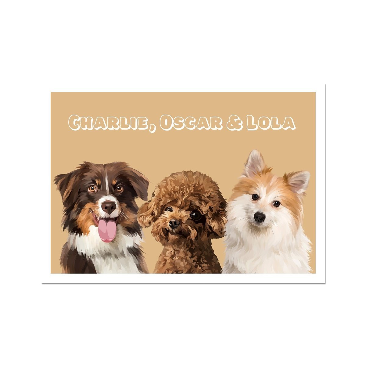 Modern: Custom Three Pet Poster (Half Body) - Paw & Glory - Dog Portraits - Pet Portraits