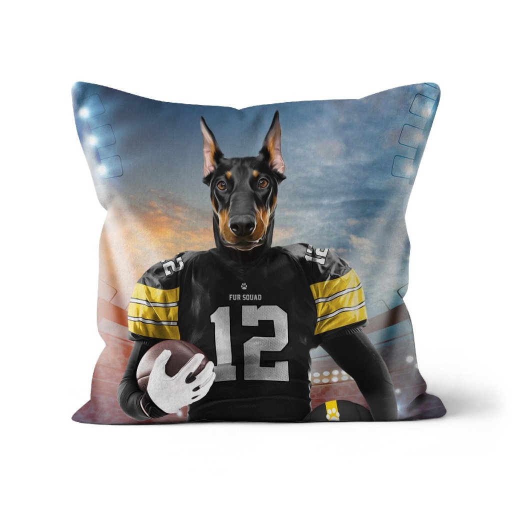 Muttsburgh Steeler: Custom Pet Pillow - Paw & Glory - Dog Portraits - Pet Portraits