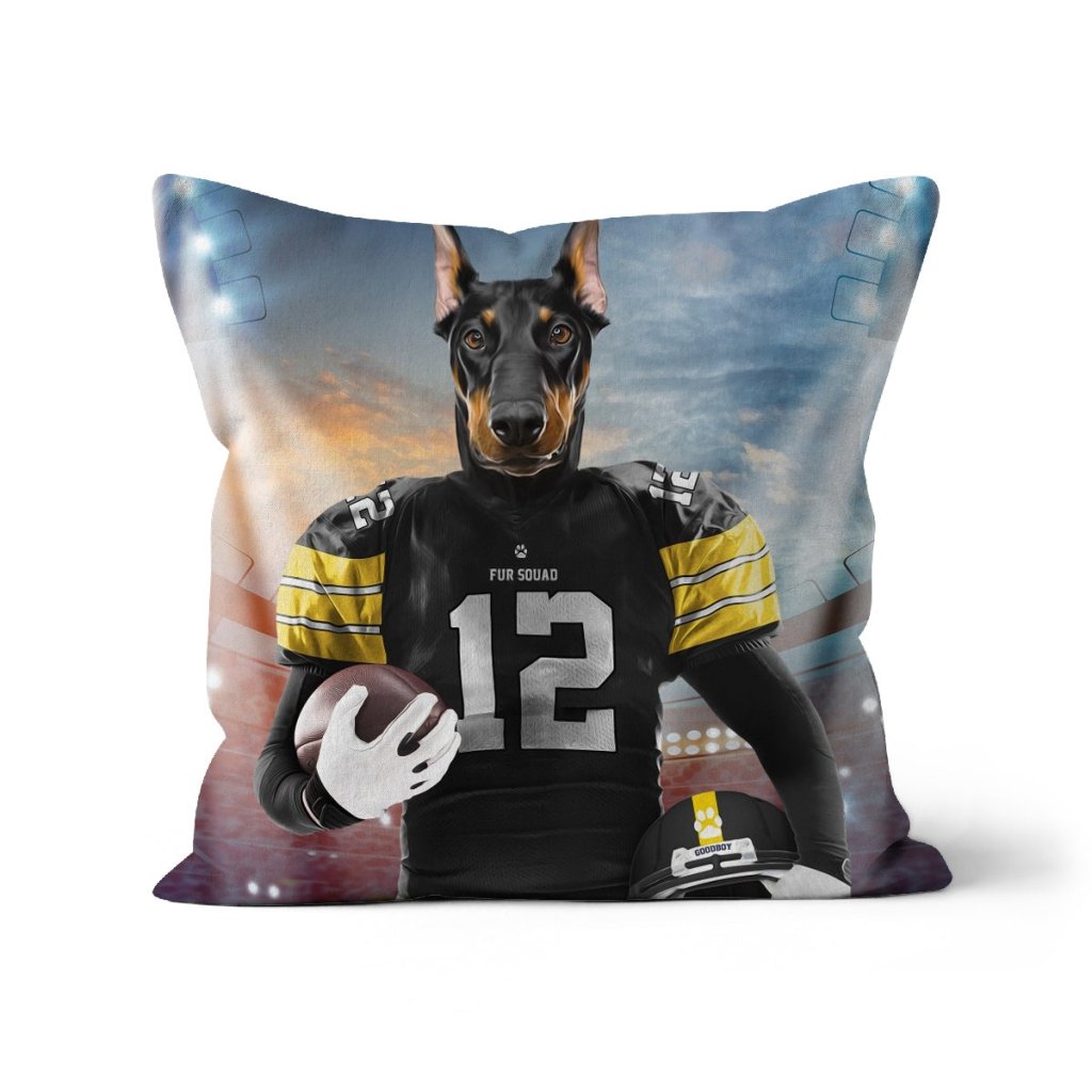 Muttsburgh Steeler: Custom Pet Pillow - Paw & Glory - Dog Portraits - Pet Portraits