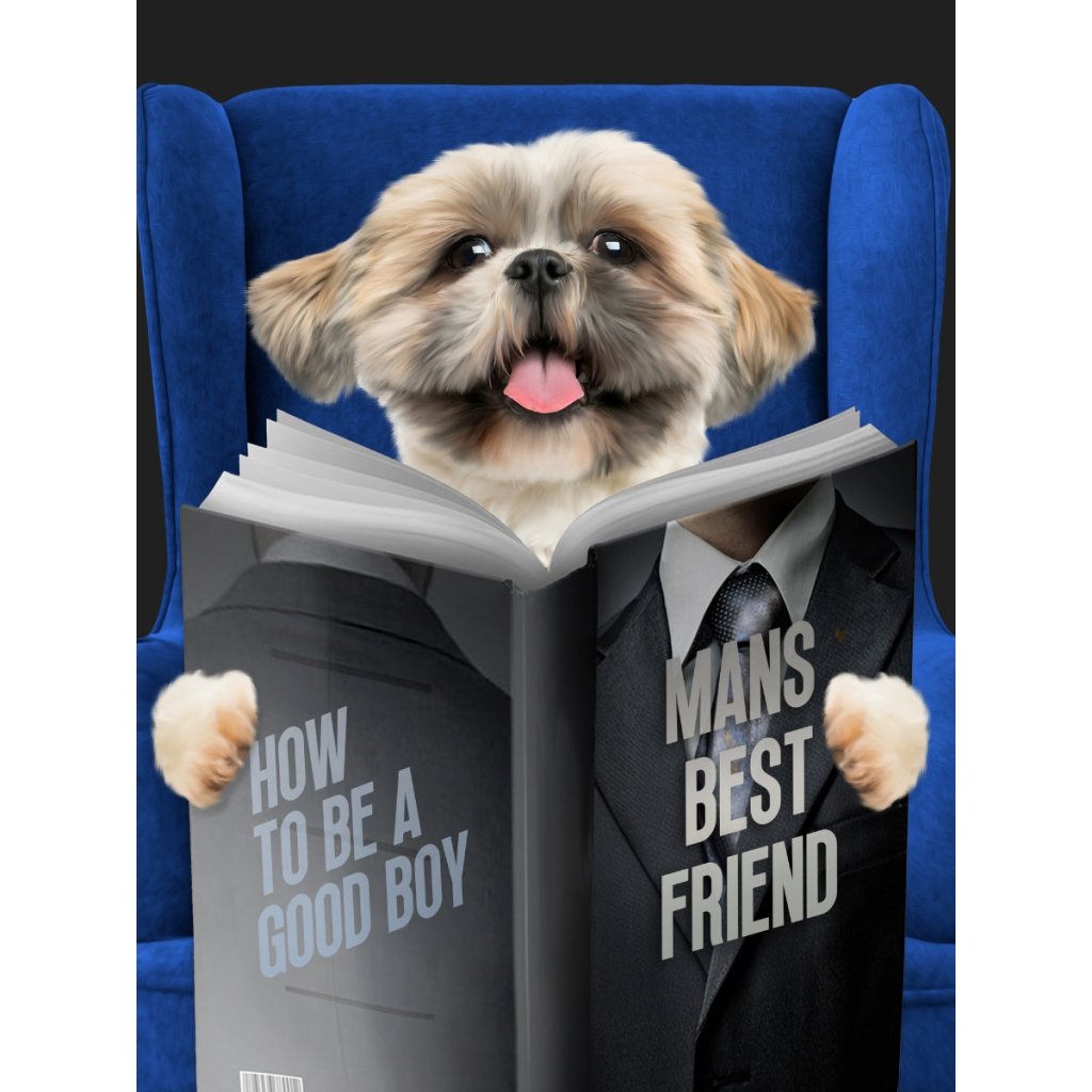 Pet Reading A Book: Custom Digital Download Pet Portrait - Paw & Glory - Dog Portraits - Pet Portraits