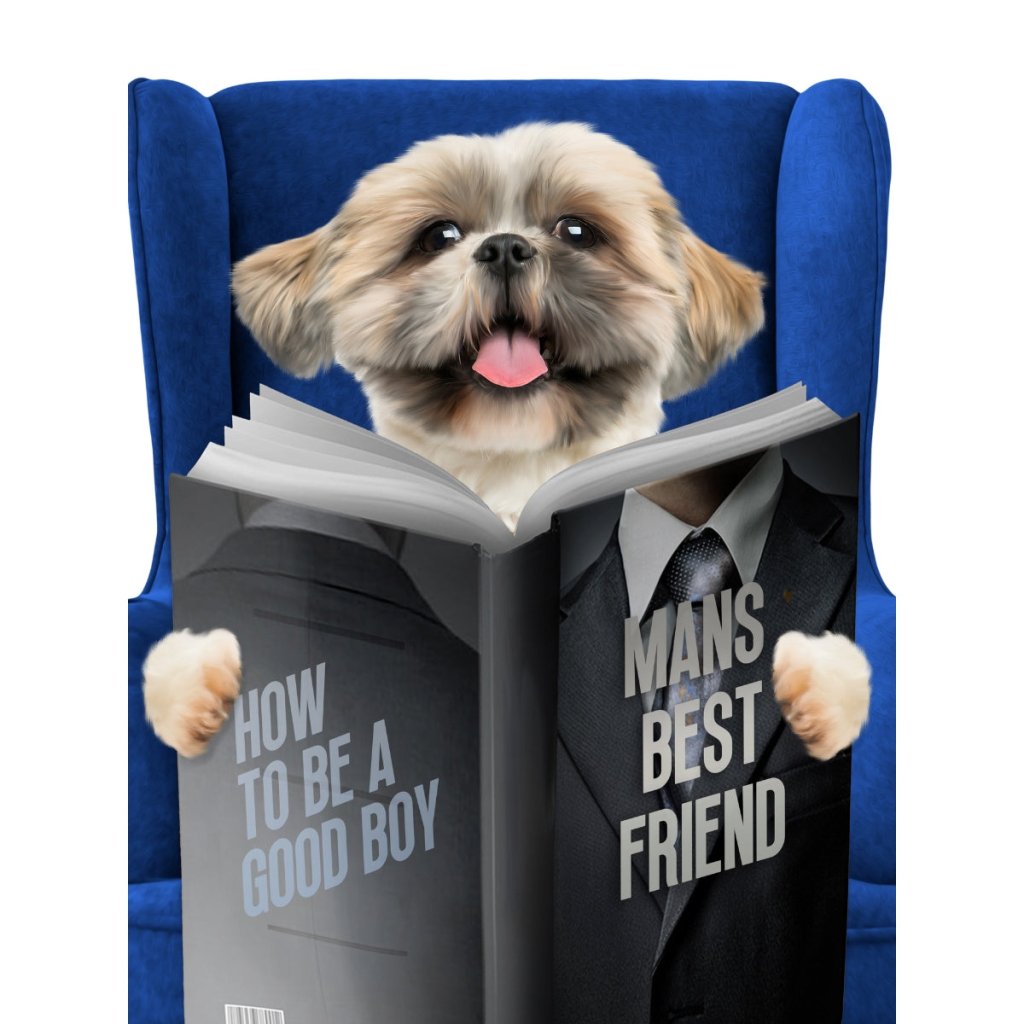 Pet Reading A Book: Custom Digital Download Pet Portrait - Paw & Glory - Dog Portraits - Pet Portraits