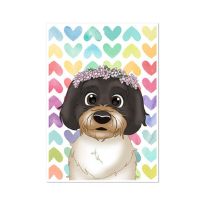 Pink Blossom Crown: Cartoon Pet Portrait - Paw & Glory - Dog Portraits - Pet Portraits