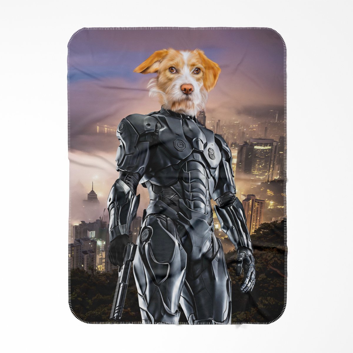 RoboPup (RoboCop Inspired): Custom Pet Blanket - Paw & Glory - Dog Portraits - Pet Portraits