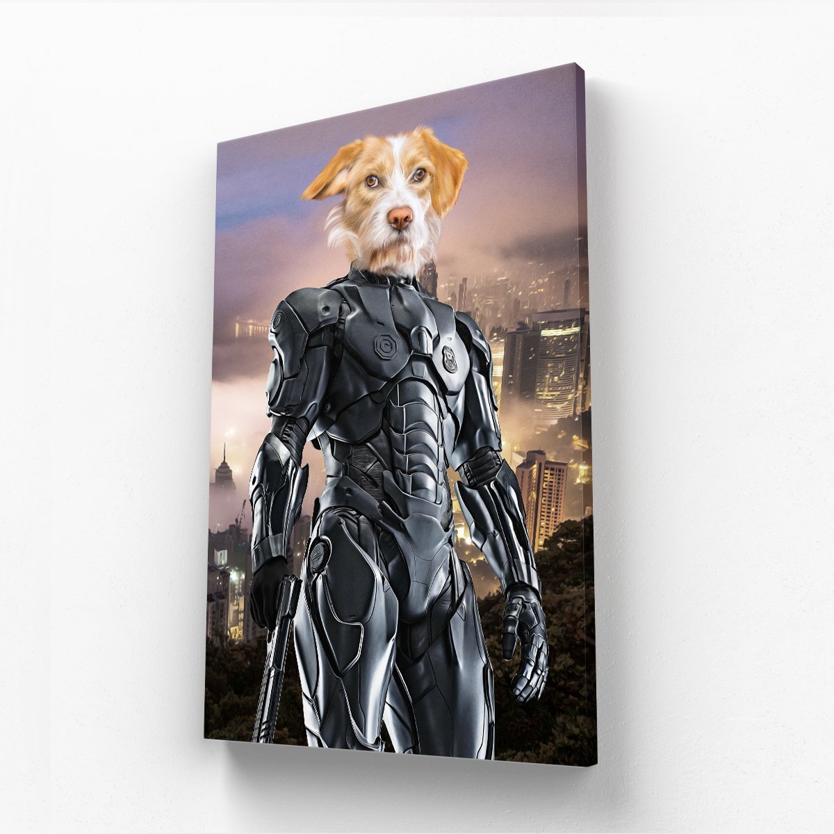 RoboPup (RoboCop Inspired): Custom Pet Canvas - Paw & Glory - Dog Portraits - Pet Portraits