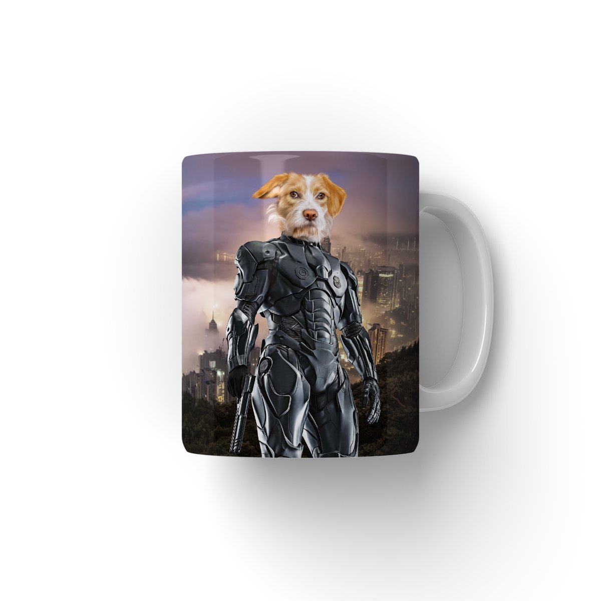 RoboPup (RoboCop Inspired): Custom Pet Coffee Mug - Paw & Glory - Dog Portraits - Pet Portraits