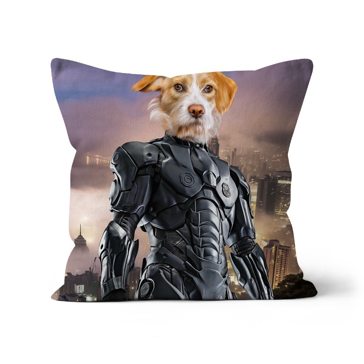 RoboPup (RoboCop Inspired): Custom Pet Pillow - Paw & Glory - Dog Portraits - Pet Portraits