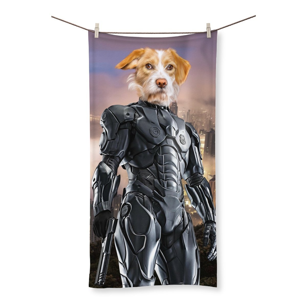 RoboPup (RoboCop Inspired): Custom Pet Towel - Paw & Glory - Dog Portraits - Pet Portraits