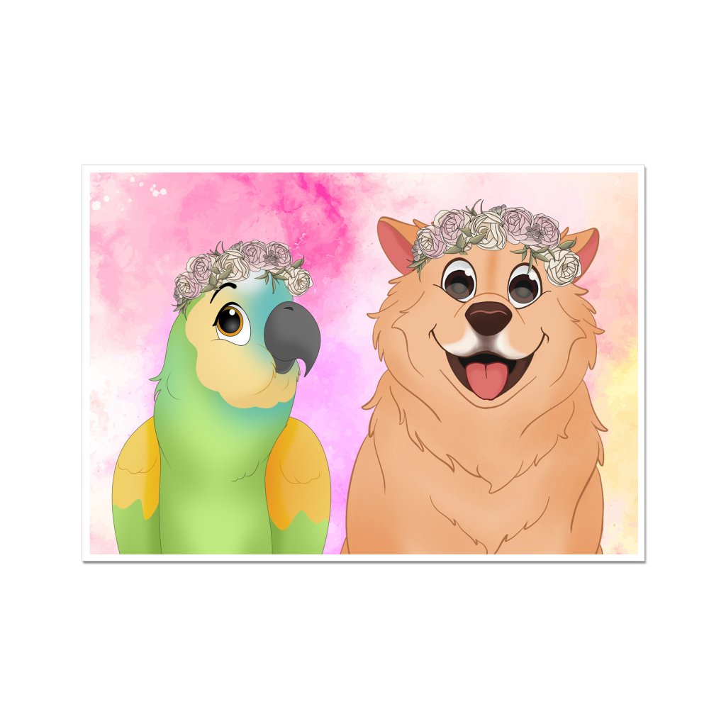 Rose Crown: Cartoon Pet Poster - Paw & Glory - Dog Portraits - Pet Portraits