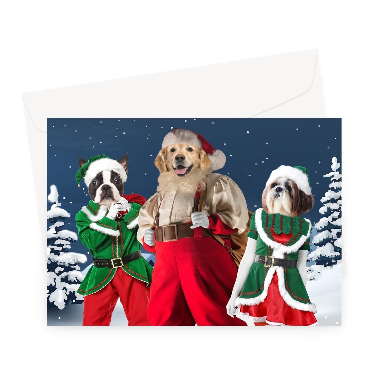 Santa & His Elves: Custom Pet Greeting Card - Paw & Glory - Dog Portraits - Pet Portraits