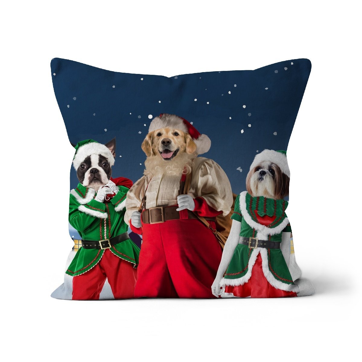 Santa & His Elves: Custom Pet Pillow - Paw & Glory - Dog Portraits - Pet Portraits