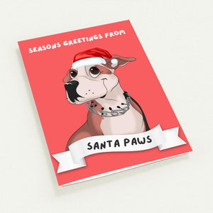 Seasons Greetings From Santa Paws Cartoon Greeting Cards - Paw & Glory - Dog Portraits - Pet Portraits