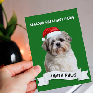 Seasons Greetings From Santa Paws Minimalist Greeting Cards - Paw & Glory - Dog Portraits - Pet Portraits