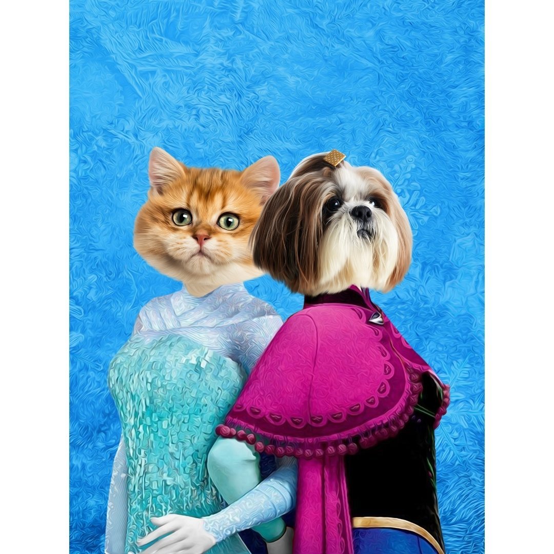 Snow Sisters (Frozen Inspired): Custom Digital Download Pet Portrait - Paw & Glory - Dog Portraits - Pet Portraits