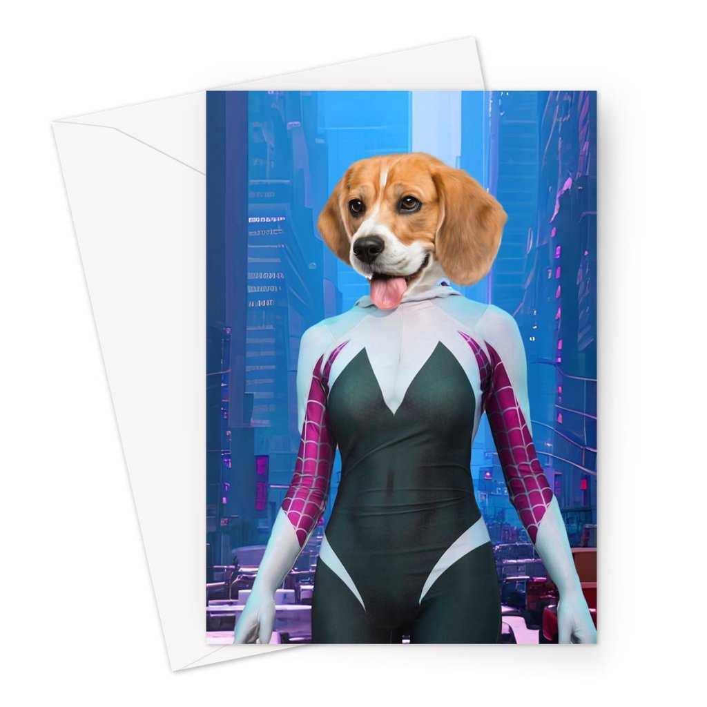 Spider Girl: Custom Pet Greeting Card - Paw & Glory - Dog Portraits - Pet Portraits