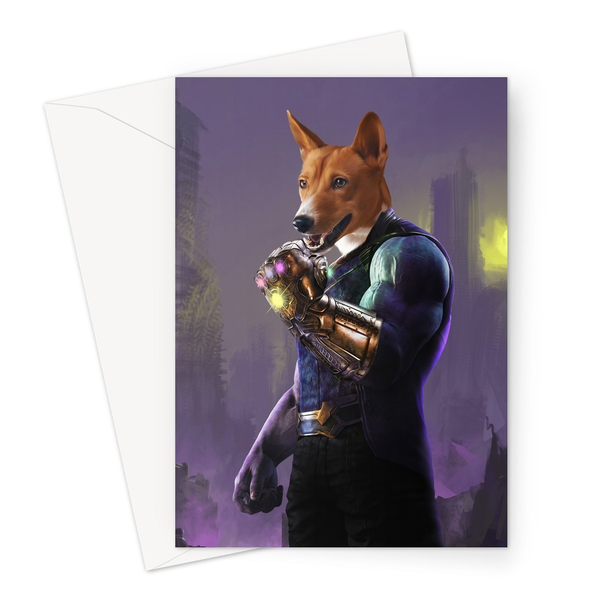 Thanos (Marvel Inspired): Custom Pet Greeting Card - Paw & Glory - Dog Portraits - Pet Portraits