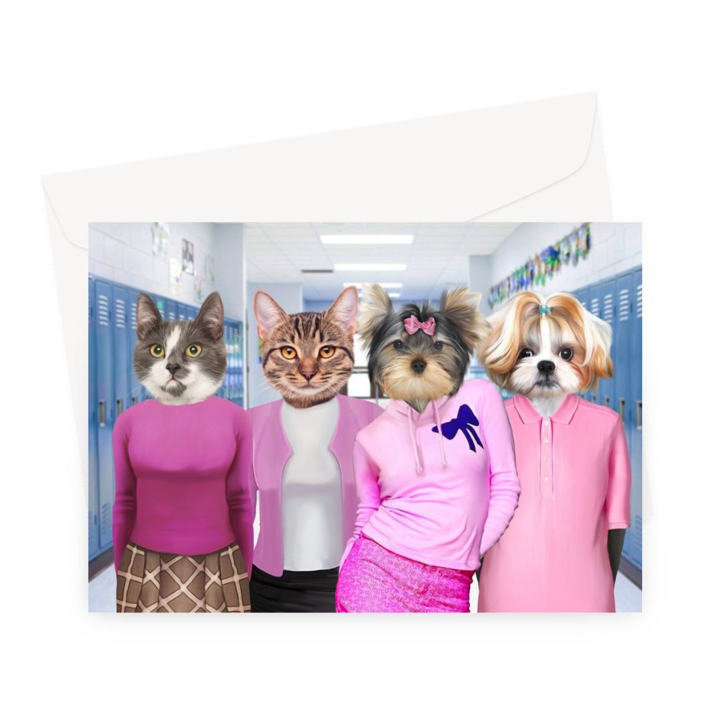 The 4 Mean Girls: Custom Pet Greeting Card - Paw & Glory - Dog Portraits - Pet Portraits