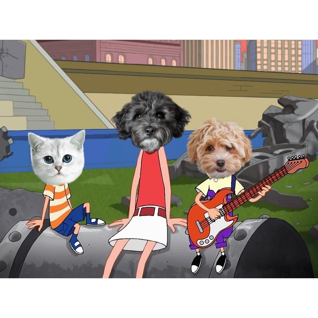 The Annoying Trio (Phineas & Ferb Inspired): Custom Digital Download Pet Portrait - Paw & Glory - Dog Portraits - Pet Portraits