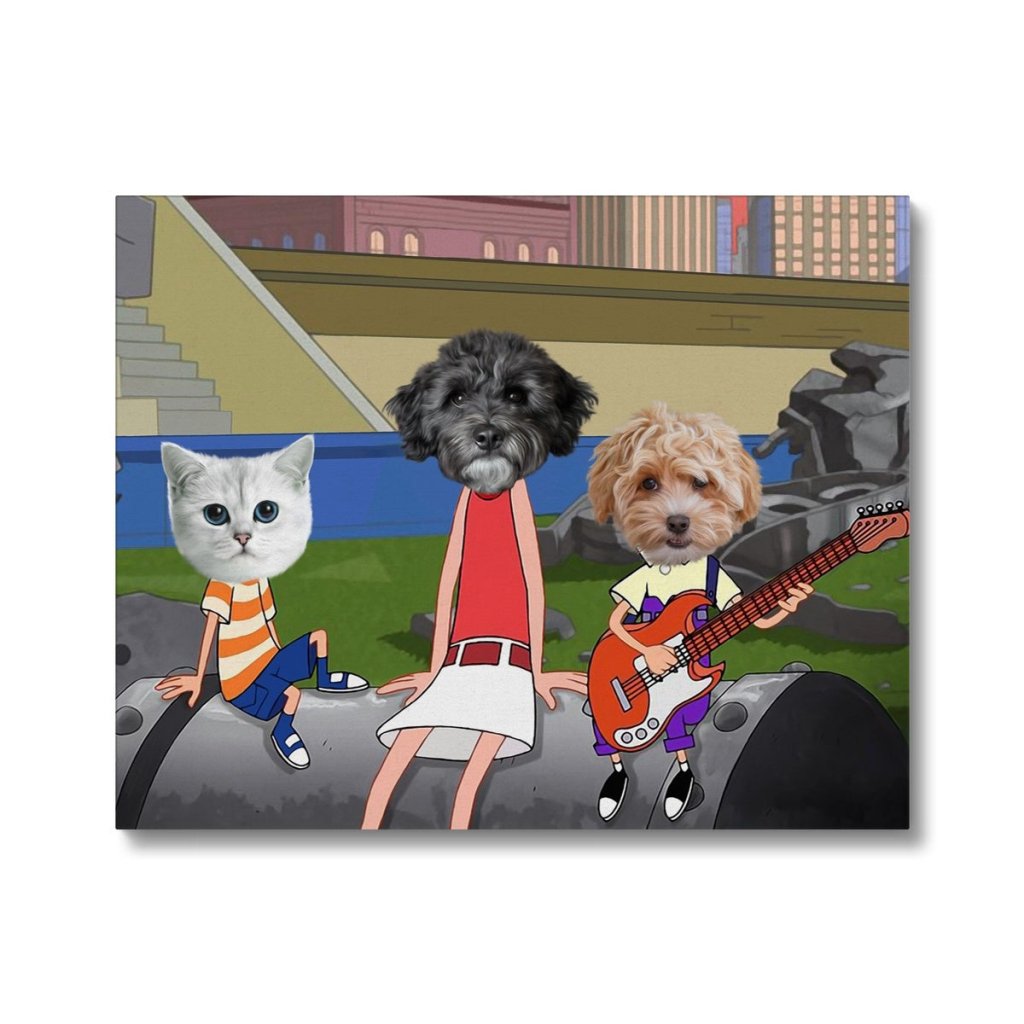 The Annoying Trio (Phineas & Ferb Inspired): Custom Pet Canvas - Paw & Glory - Dog Portraits - Pet Portraits