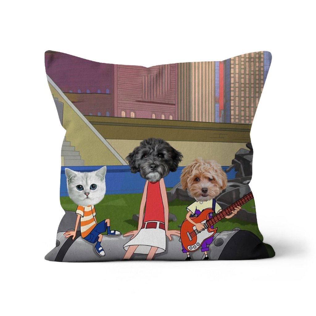 The Annoying Trio (Phineas & Ferb Inspired): Custom Pet Pillow - Paw & Glory - Dog Portraits - Pet Portraits