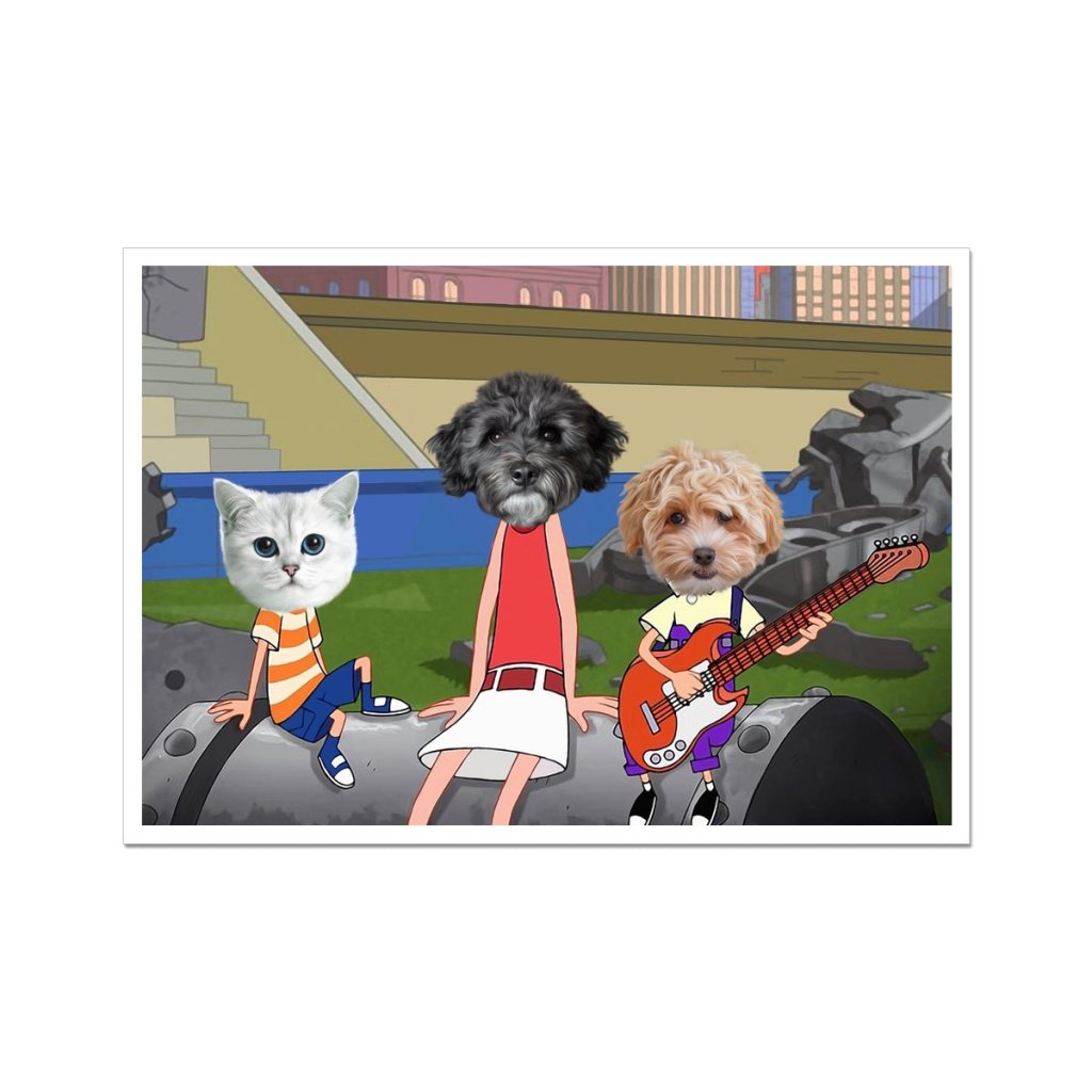 The Annoying Trio (Phineas & Ferb Inspired): Custom Pet Portrait - Paw & Glory - Dog Portraits - Pet Portraits