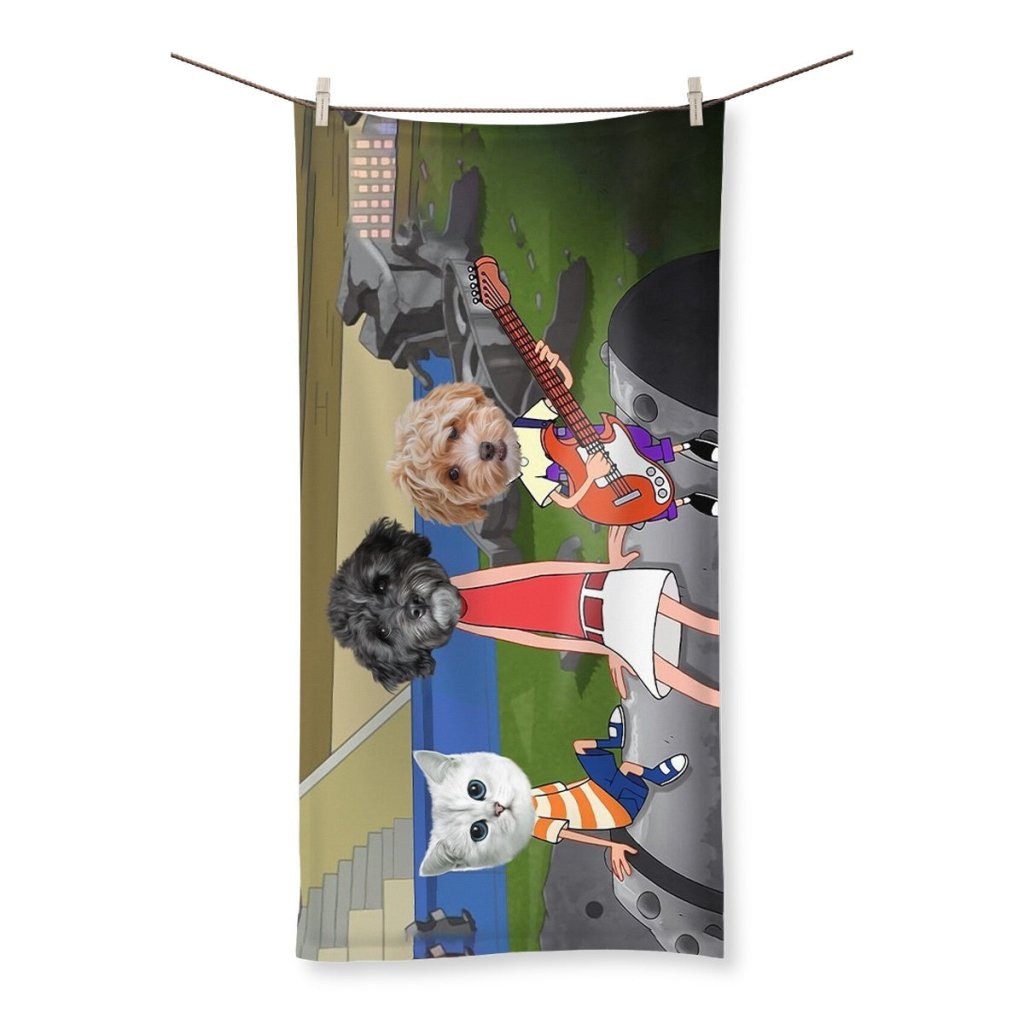 The Annoying Trio (Phineas & Ferb Inspired): Custom Pet Towel - Paw & Glory - Dog Portraits - Pet Portraits