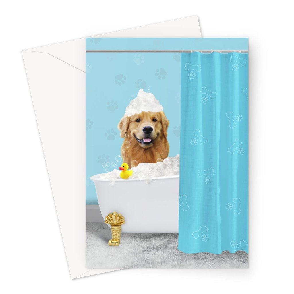 The Bath Tub: Custom Pet Greeting Card - Paw & Glory - Dog Portraits - Pet Portraits