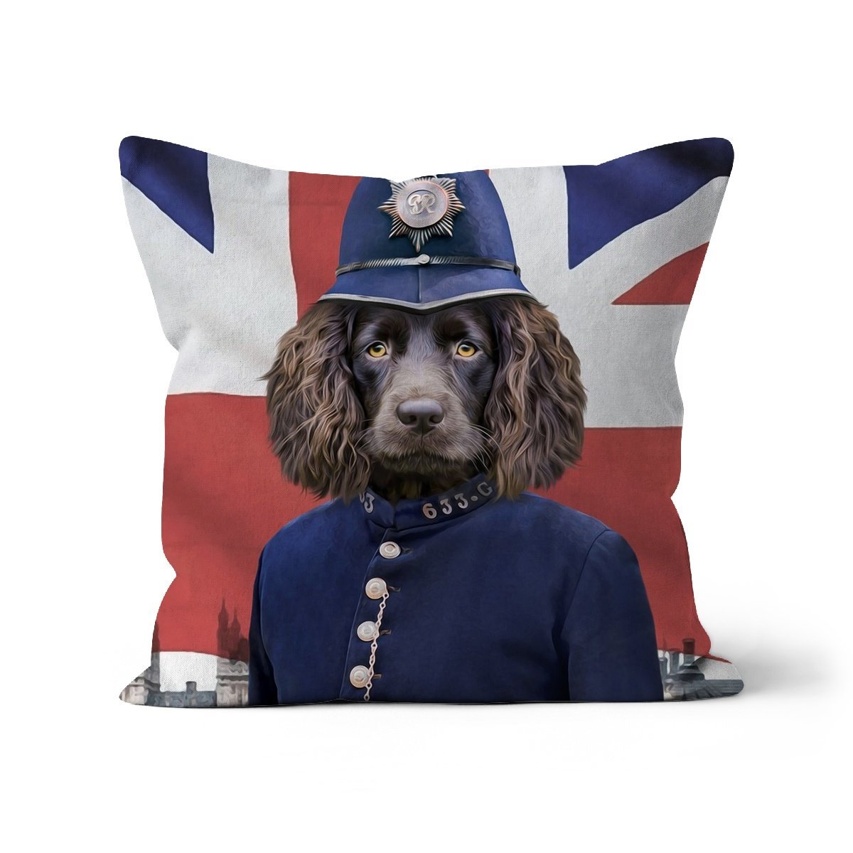 The British Police Officer: Custom Pet Pillow - Paw & Glory - Dog Portraits - Pet Portraits